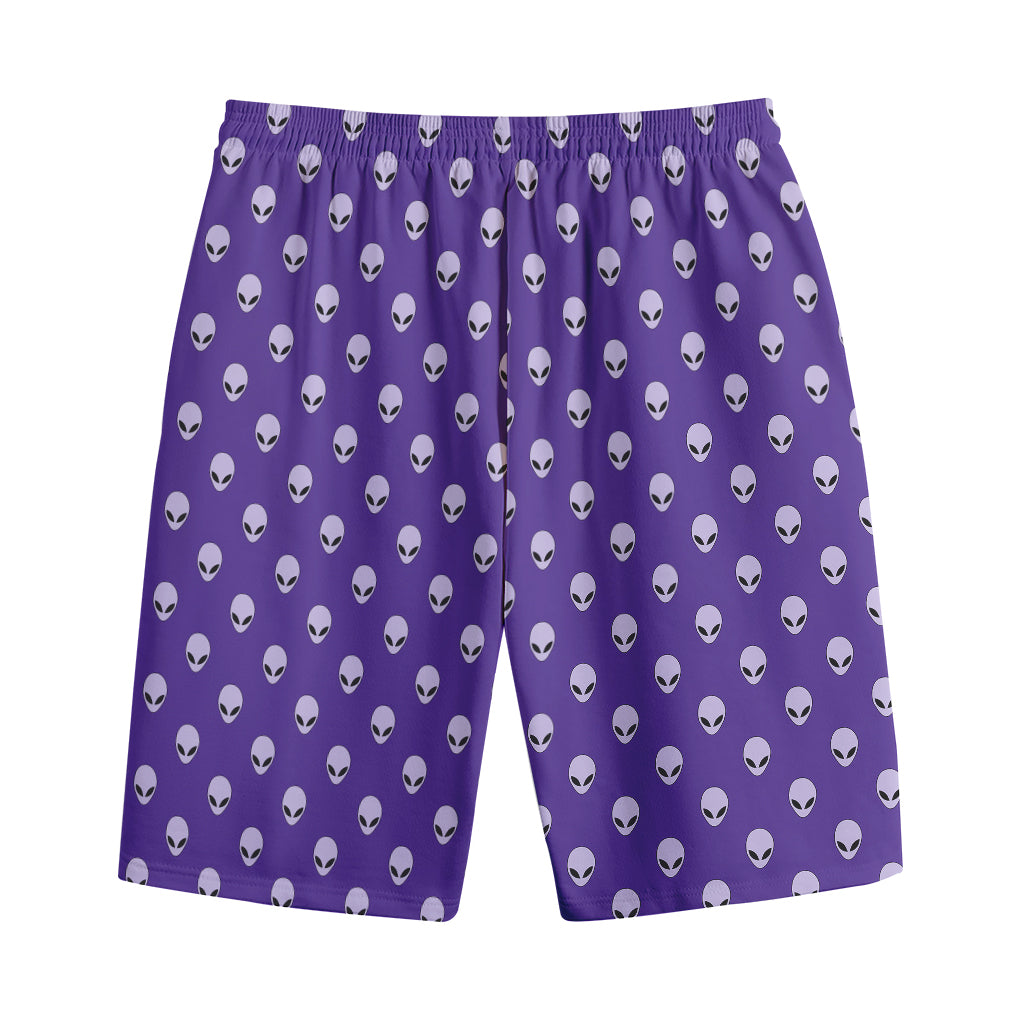 Purple Alien Face Pattern Print Cotton Shorts