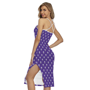 Purple Alien Face Pattern Print Cross Back Cami Dress