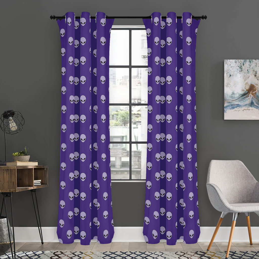 Purple Alien Face Pattern Print Curtain