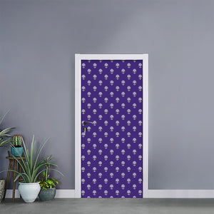 Purple Alien Face Pattern Print Door Sticker