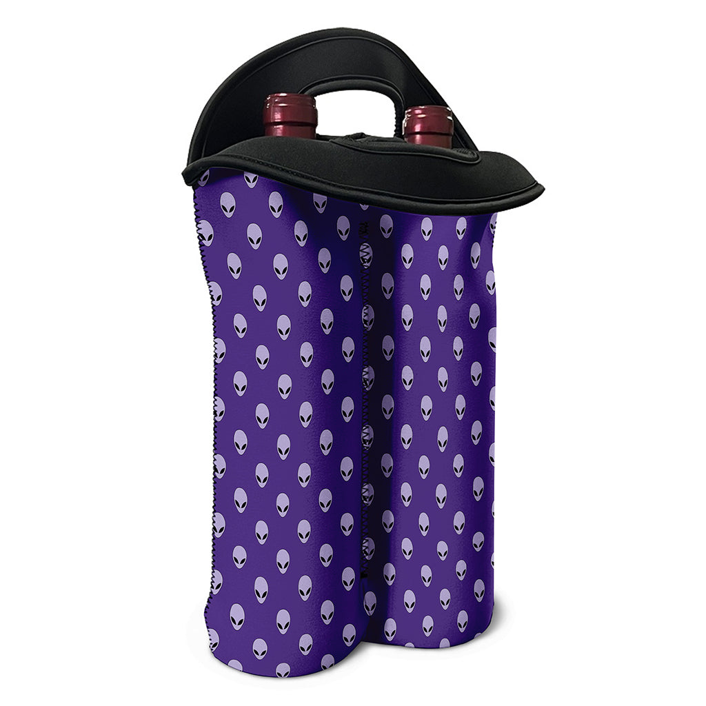 Purple Alien Face Pattern Print Double Neoprene Wine Tote