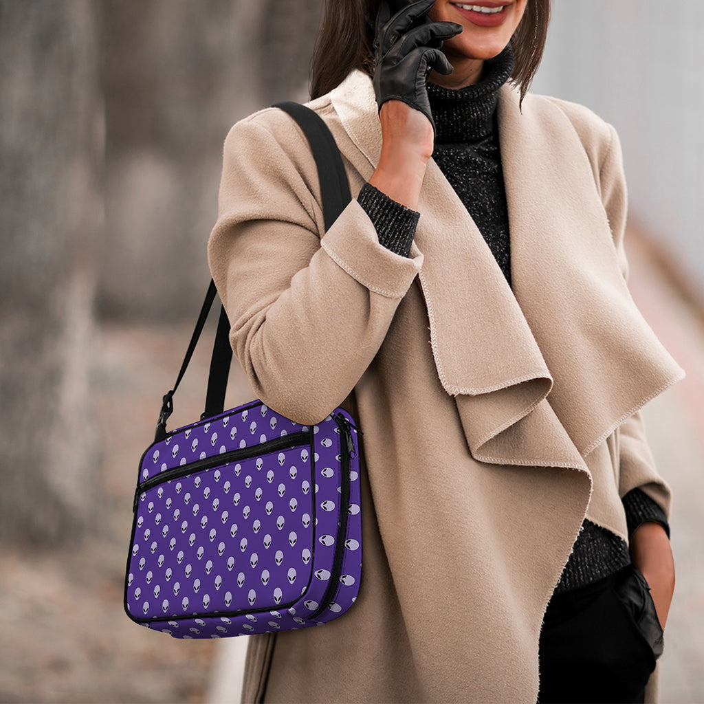 Purple Alien Face Pattern Print Double Strap Bible Bag
