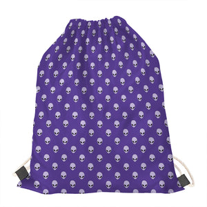 Purple Alien Face Pattern Print Drawstring Bag