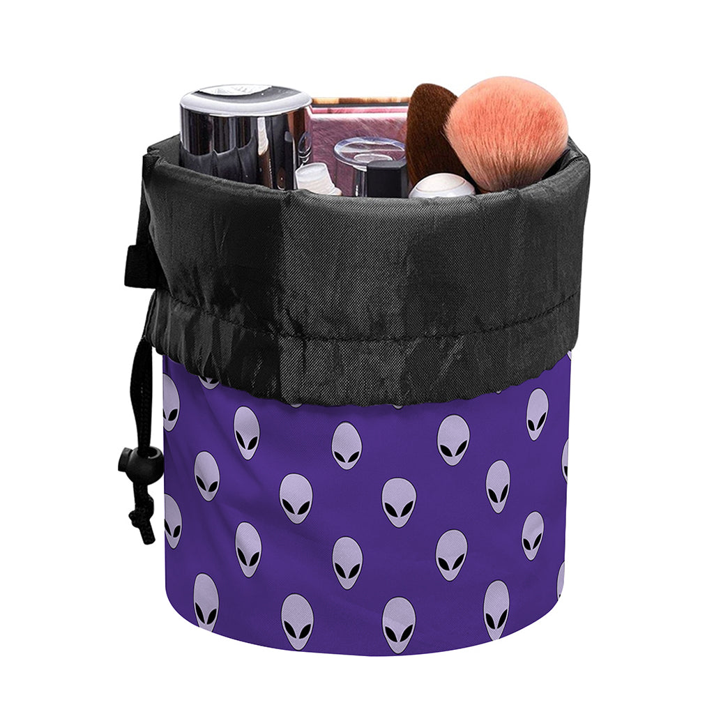 Purple Alien Face Pattern Print Drawstring Makeup Bag