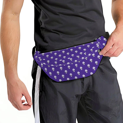Purple Alien Face Pattern Print Fanny Pack