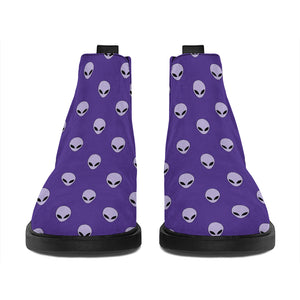 Purple Alien Face Pattern Print Flat Ankle Boots