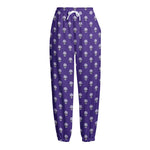 Purple Alien Face Pattern Print Fleece Lined Knit Pants