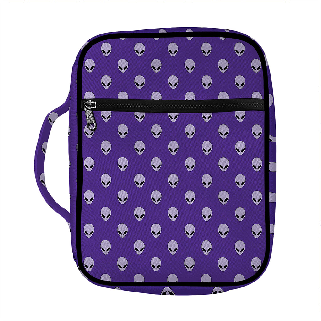 Purple Alien Face Pattern Print Front Pocket Bible Bag