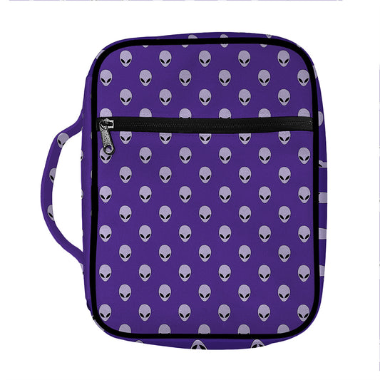 Purple Alien Face Pattern Print Front Pocket Bible Bag