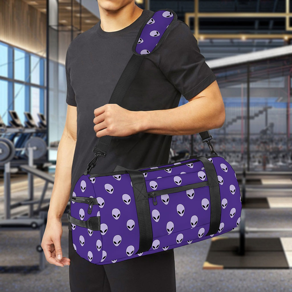 Purple Alien Face Pattern Print Gym Bag
