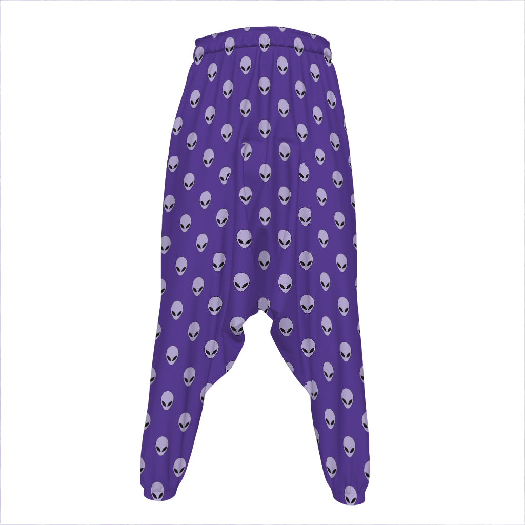 Purple Alien Face Pattern Print Hammer Pants