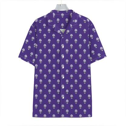 Purple Alien Face Pattern Print Hawaiian Shirt