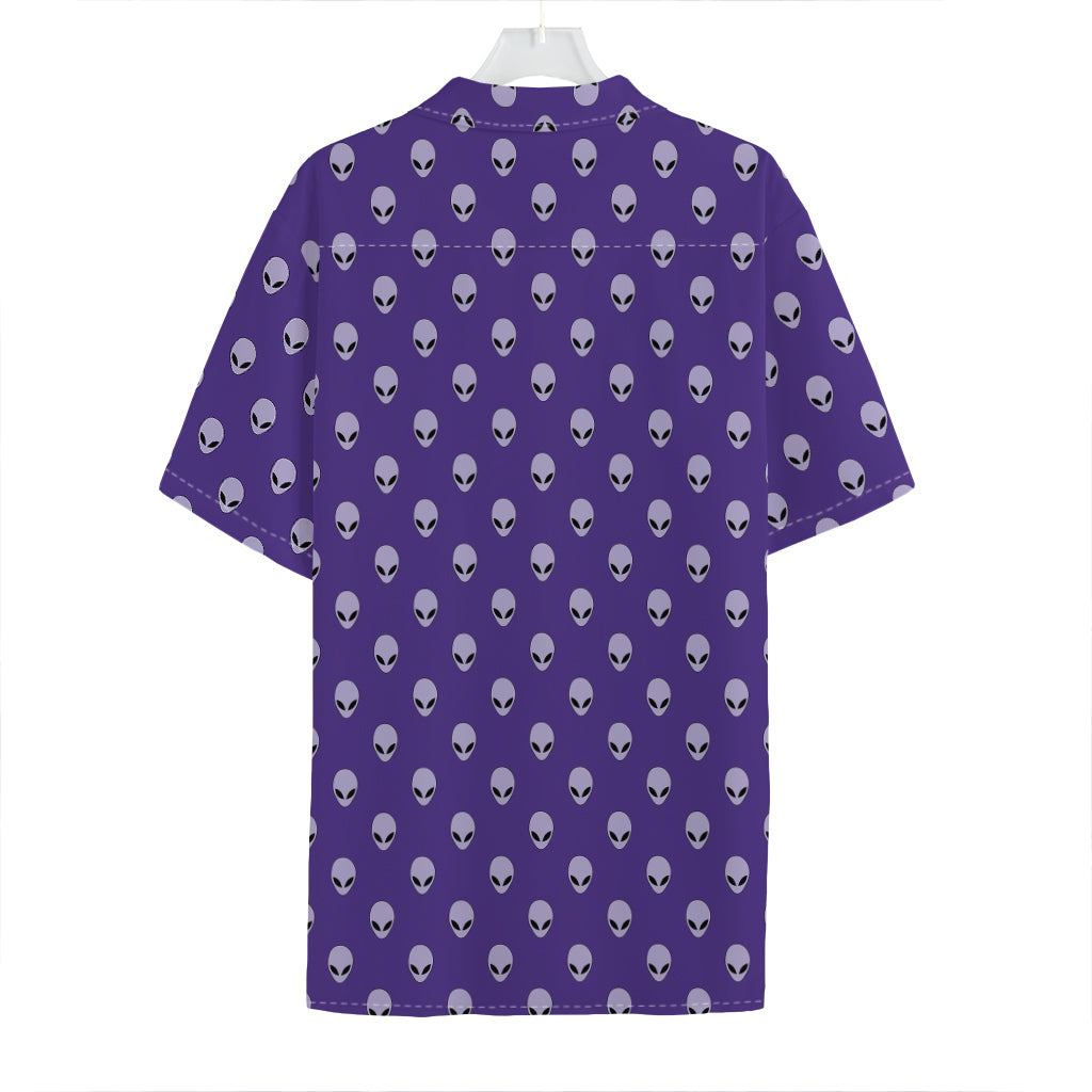 Purple Alien Face Pattern Print Hawaiian Shirt