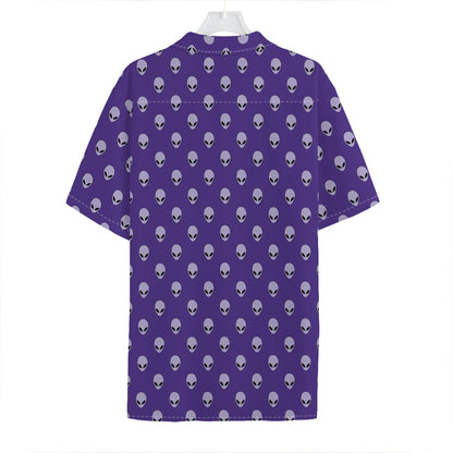 Purple Alien Face Pattern Print Hawaiian Shirt