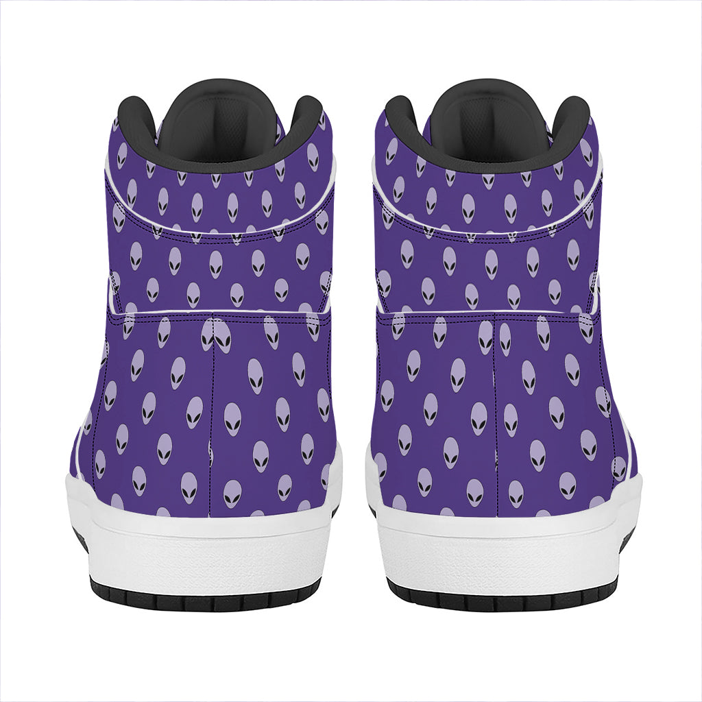 Purple Alien Face Pattern Print High Top Leather Sneakers