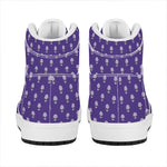 Purple Alien Face Pattern Print High Top Leather Sneakers