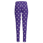 Purple Alien Face Pattern Print High-Waisted Pocket Leggings