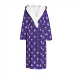 Purple Alien Face Pattern Print Hooded Bathrobe