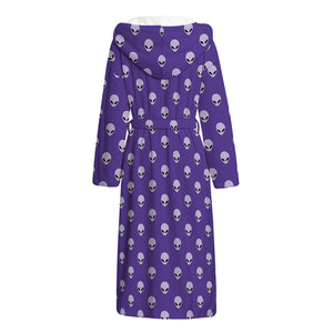 Purple Alien Face Pattern Print Hooded Bathrobe