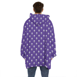 Purple Alien Face Pattern Print Hoodie Blanket