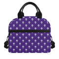 Purple Alien Face Pattern Print Insulated Lunch Bag
