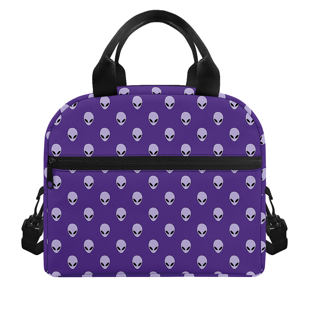 Purple Alien Face Pattern Print Insulated Lunch Bag