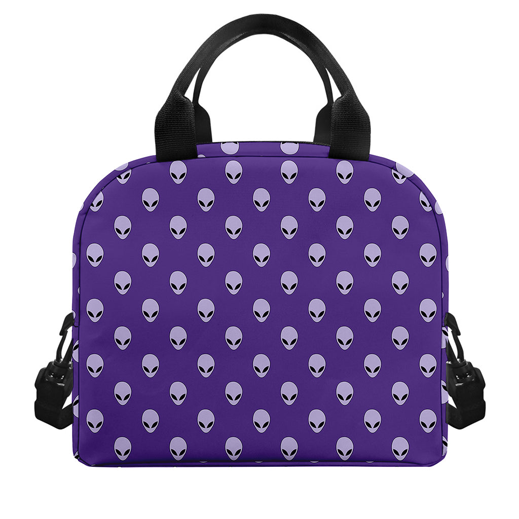 Purple Alien Face Pattern Print Insulated Lunch Bag