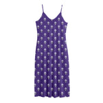 Purple Alien Face Pattern Print Jersey Midi Cami Dress