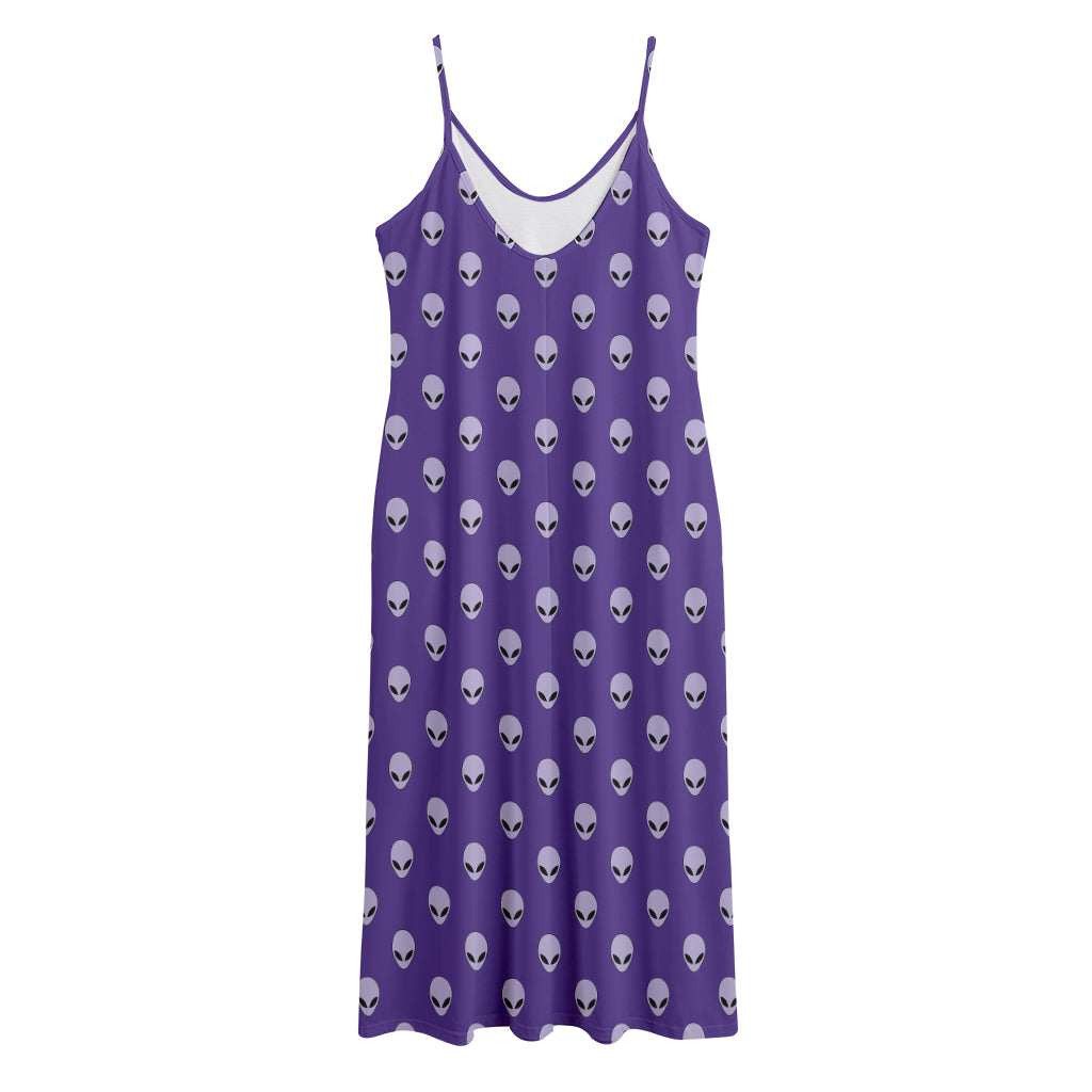 Purple Alien Face Pattern Print Jersey Midi Cami Dress