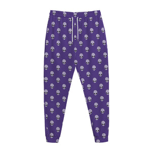 Purple Alien Face Pattern Print Jogger Pants