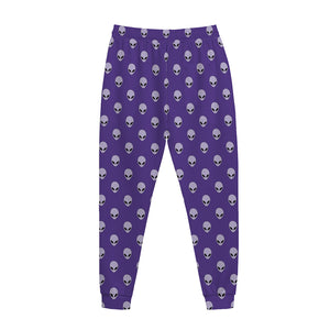 Purple Alien Face Pattern Print Jogger Pants