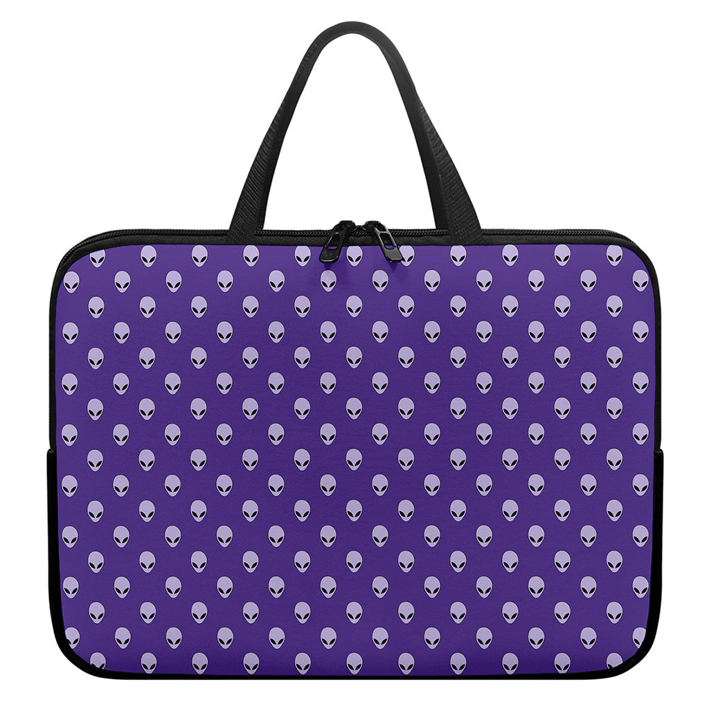 Purple Alien Face Pattern Print Laptop Sleeve With Handle