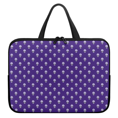 Purple Alien Face Pattern Print Laptop Sleeve With Handle