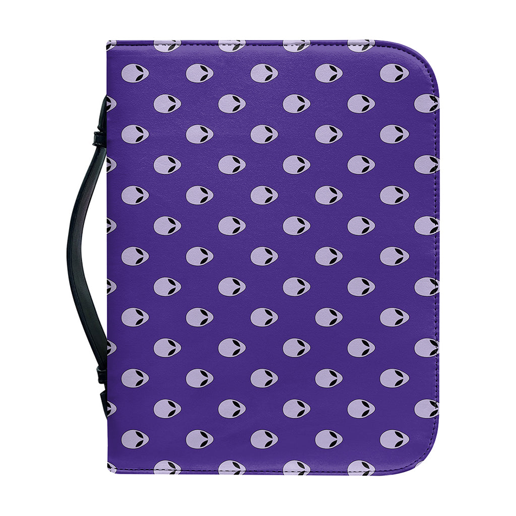 Purple Alien Face Pattern Print Leather Bible Cover