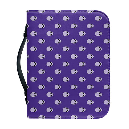 Purple Alien Face Pattern Print Leather Bible Cover
