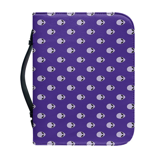 Purple Alien Face Pattern Print Leather Bible Cover