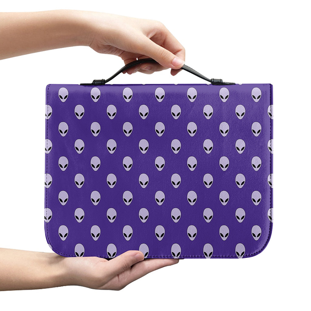 Purple Alien Face Pattern Print Leather Bible Cover
