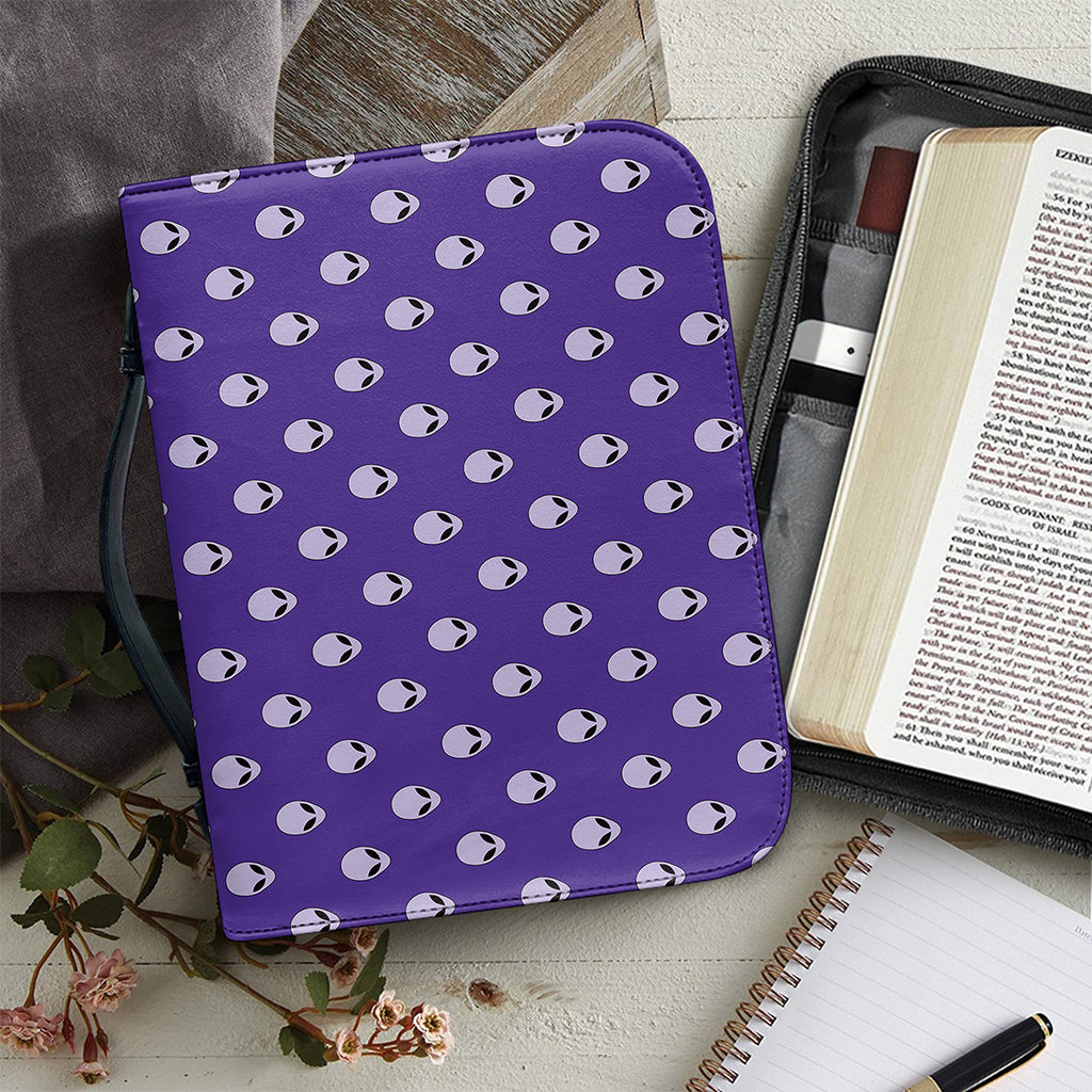 Purple Alien Face Pattern Print Leather Bible Cover