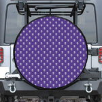 Purple Alien Face Pattern Print Leather Spare Tire Cover