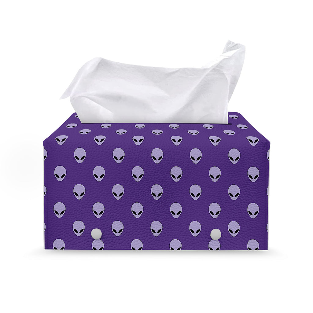 Purple Alien Face Pattern Print Leather Tissue Box Cover