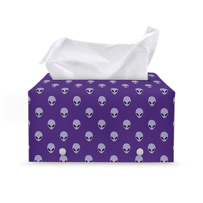 Purple Alien Face Pattern Print Leather Tissue Box Cover