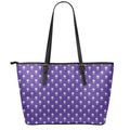 Purple Alien Face Pattern Print Leather Tote Bag With Zipper