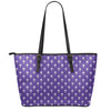 Purple Alien Face Pattern Print Leather Tote Bag