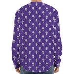 Purple Alien Face Pattern Print Long Sleeve Baseball Jersey