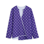 Purple Alien Face Pattern Print Long Sleeve Short Coat