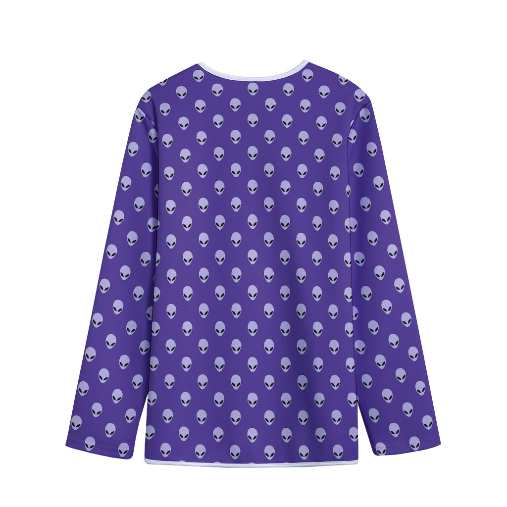 Purple Alien Face Pattern Print Long Sleeve Short Coat