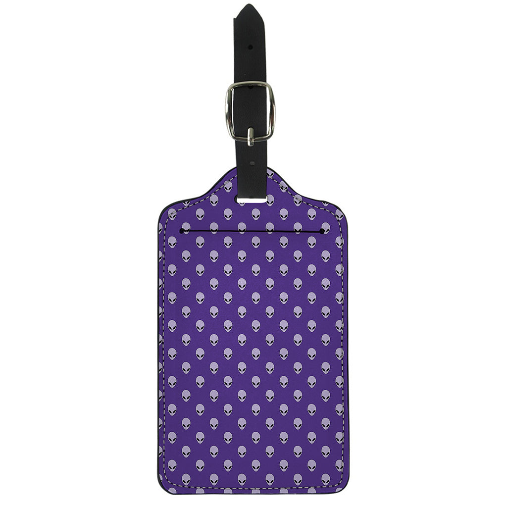 Purple Alien Face Pattern Print Luggage Tag