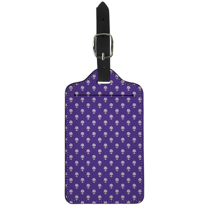 Purple Alien Face Pattern Print Luggage Tag