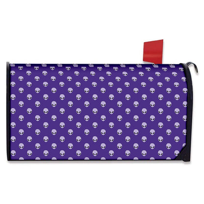 Purple Alien Face Pattern Print Mailbox Cover