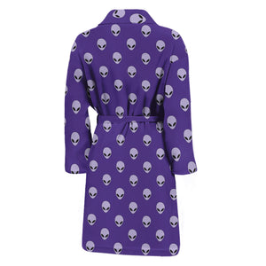 Purple Alien Face Pattern Print Men's Bathrobe